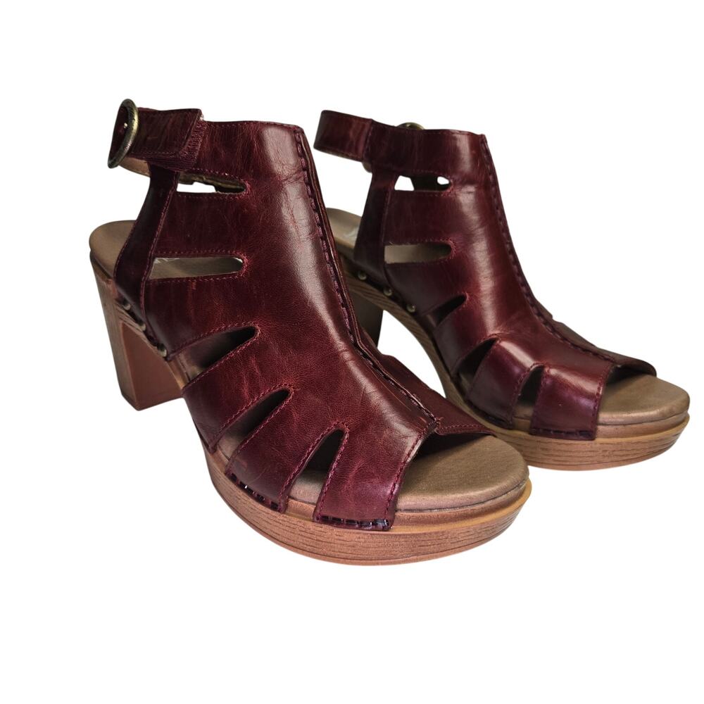 New Dansko Women Demetra Ruby Leather Cutout Chunky Platform Heel Sandals 8.5 - Picture 2 of 11